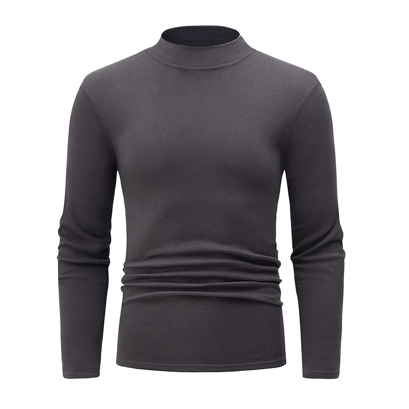 1/2piece Autumn And Winter Men's Semi High Neck Fashionable Base Long Sleeved Top Solid Color Casual Sports Fitness Warm T-shirt