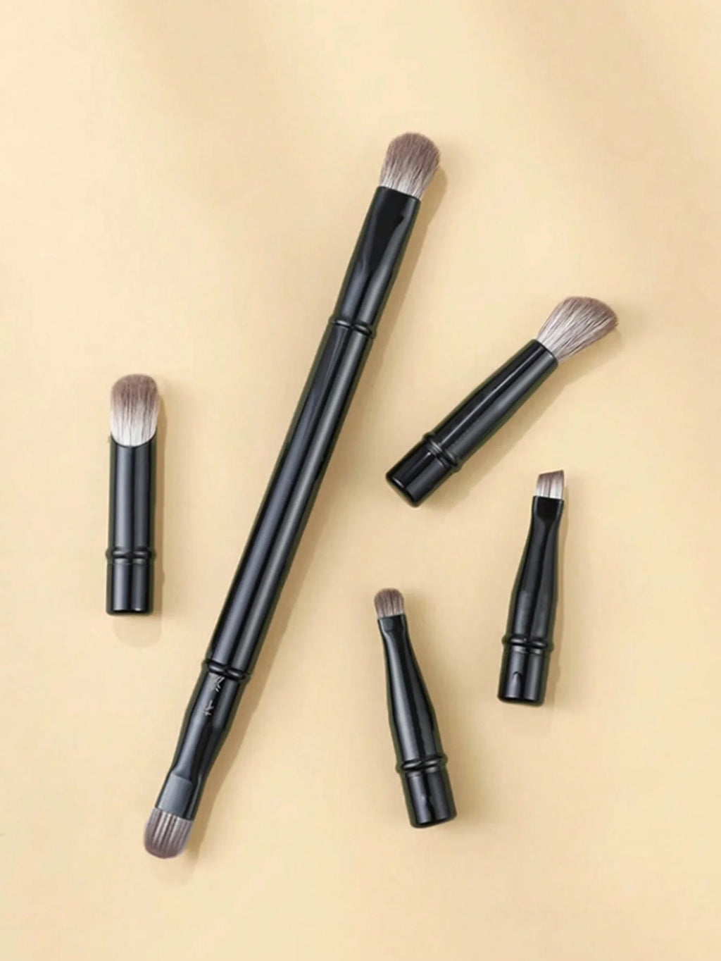 6-Piece Black Portable Makeup Brush Replacement Brush Head Set, Nose Shadow Brush Travel Set