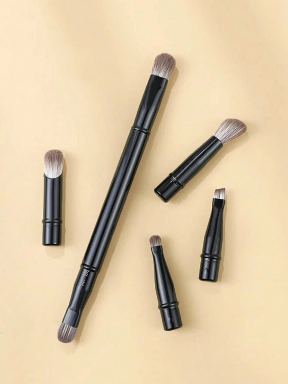 6-Piece Black Portable Makeup Brush Replacement Brush Head Set, Nose Shadow Brush Travel Set