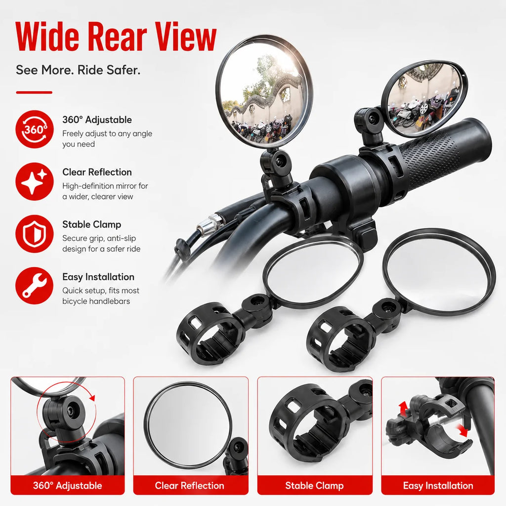 PINMOAP 2PCS Universal Bicycle Side Mirror Rear View Reflective Lens Adjustable Bar End Mirror For MTB Road Bike Commuter Riding