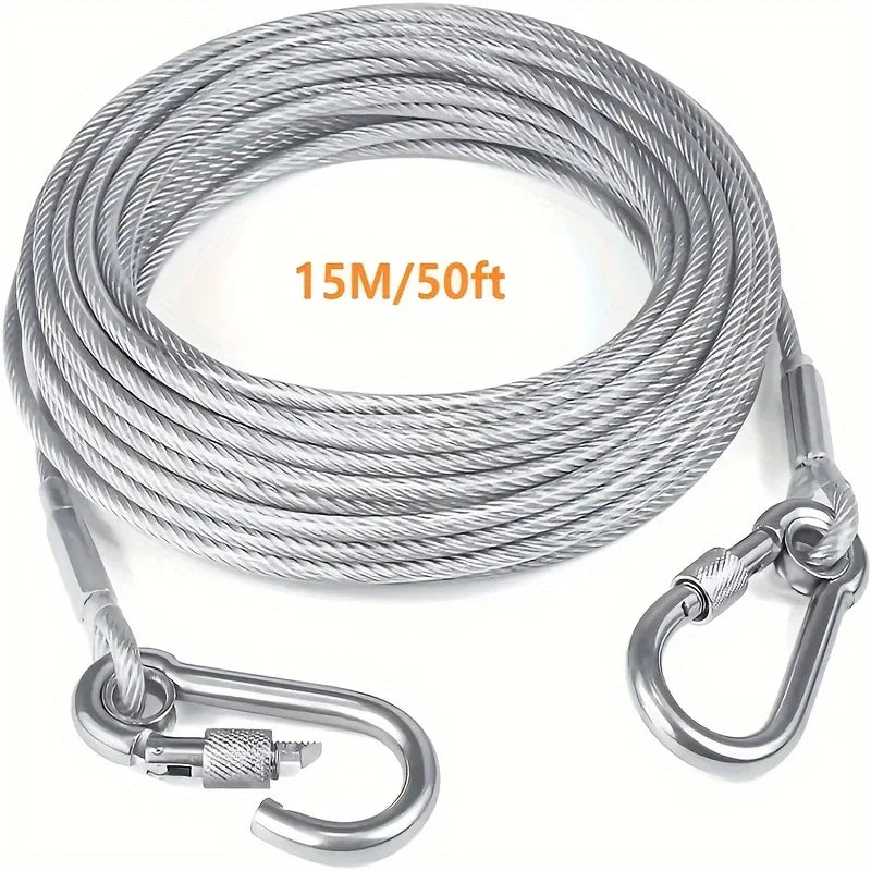 460/900/1500 Stainless Double Steel Heavy-Duty Reflective Dog Tie-Out Cable Capacity with Swivel Snap Hooks - Ideal for Outdoor