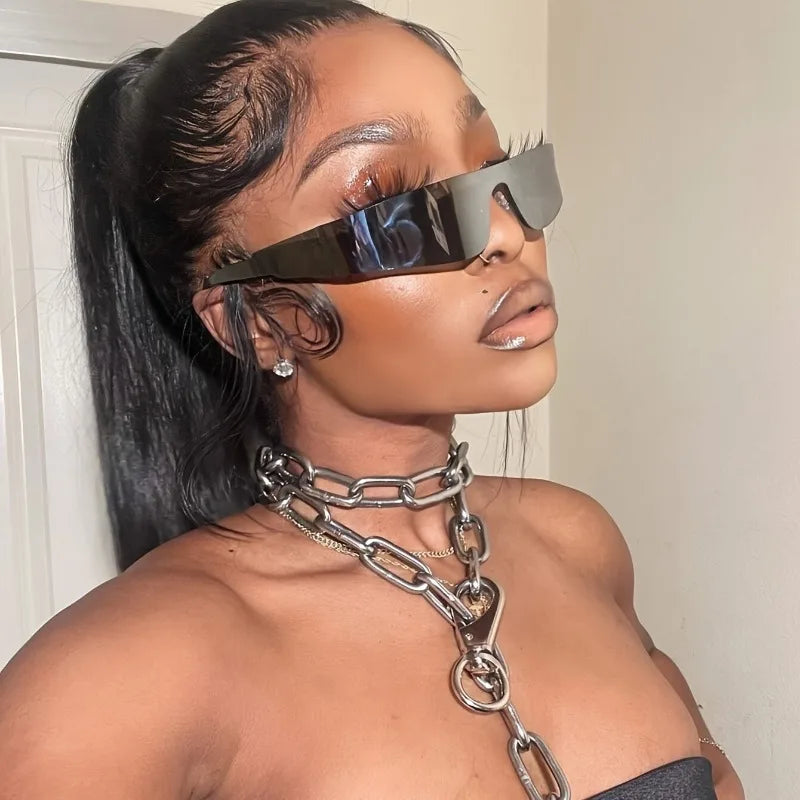 1pc Fashion Women's Glasses Future Geometric Polygon Cyberpunk Street Style Frameless Decorative Glasses