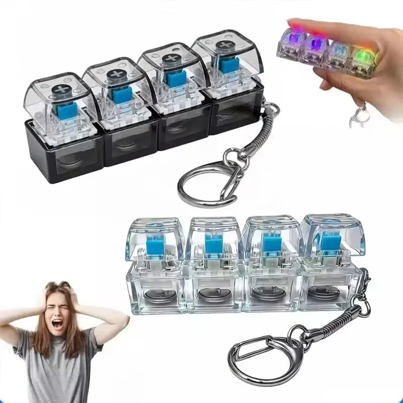 4-Keys Fidget Keyboard Toy with Light Stress Relief Transparent Cap Keyboard Finger Clicker Keychain Button Sensory Toy Amagi