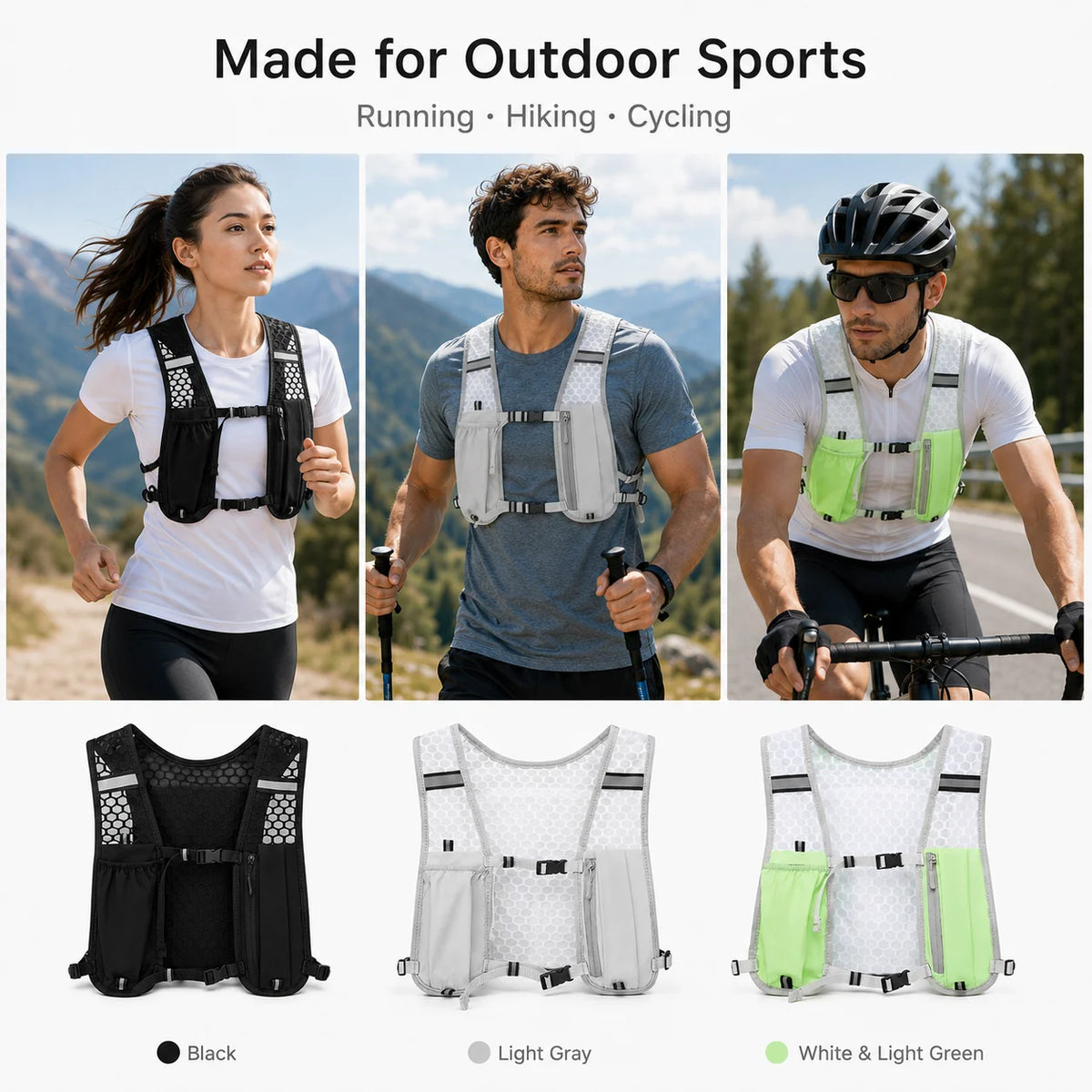 Lightweight Running Vest Pack for Men & Women, Breathable Hydration Vest, Front Pocket Adjustable Outdoor Jogging Backpack