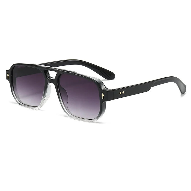 New Retro Double Bridge Square Sunglasses For Women Men Fashion Luxury Design Rivets Sun Glasses Trending Shades UV400 Eyeglasse