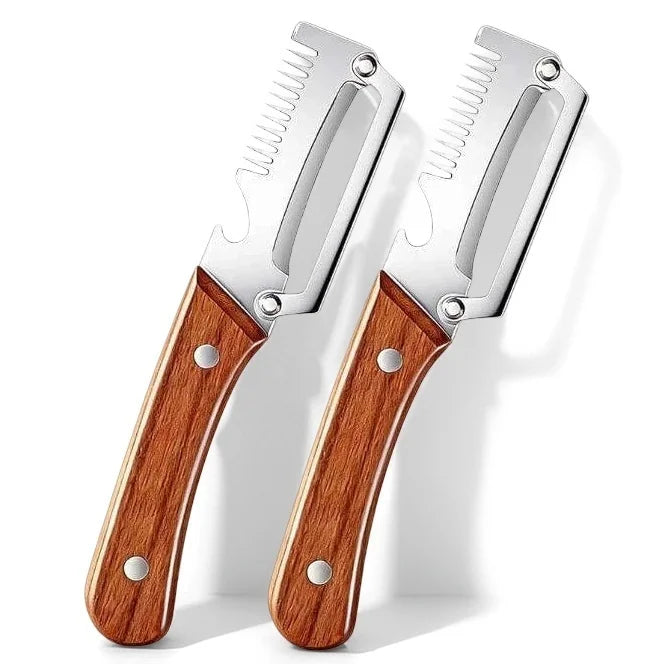 1/2/3/pcs Peeler Oak Three-in-one Stainless Steel Wooden Handle  For Peeling Slicing Onions Cutting Sugar Cane Cutting Fruits