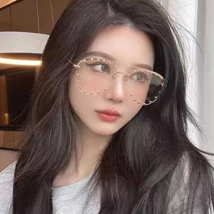 2026 Diamond Rhinestone  Sunglasses Ladies Fashion Gradient Metal Polygon Rimless Eyeware Outdoor Sunscreen Sun Glasses Shades
