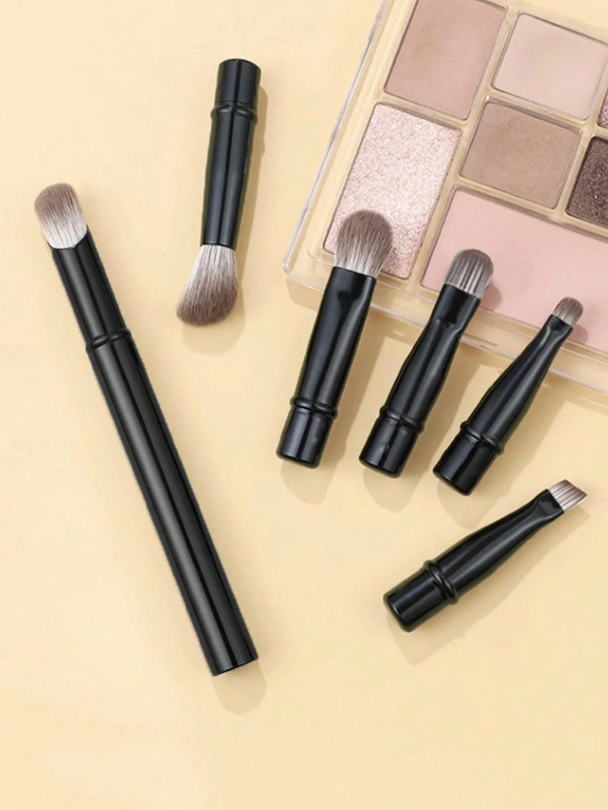 6-Piece Black Portable Makeup Brush Replacement Brush Head Set, Nose Shadow Brush Travel Set
