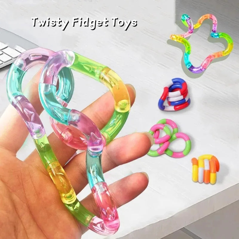 Transformable Knot Stress Relief Toy Rainbow Twisting Rope for Adults and Students, Boredom Busting Gadget for Class and Office, Portable Anti-Anxiety Stress-Relief Fidget Toy