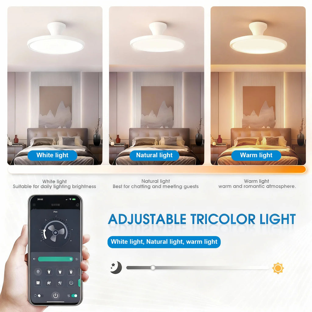 IRALAN Modern Invisible Ceiling Fan with LED Light DC motor Large Air Volume Remote Control for Bedroom Dining room