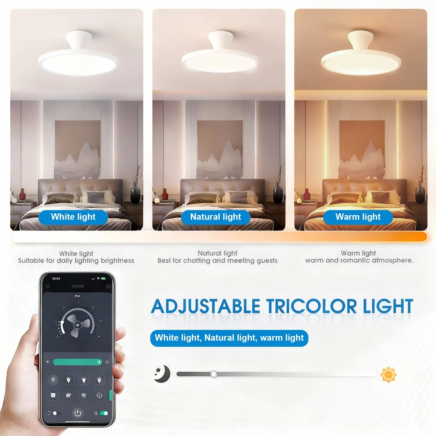 IRALAN Modern Invisible Ceiling Fan with LED Light DC motor Large Air Volume Remote Control for Bedroom Dining room