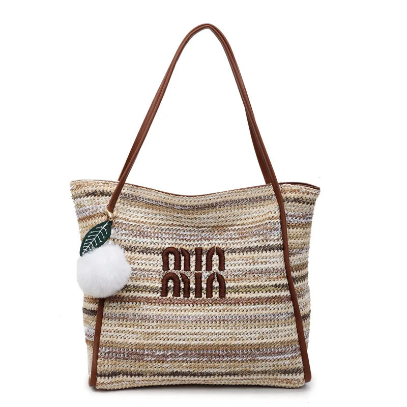 Summer Rainbow Woven Tote Bag for Women, Fashion Large Capacity Casual Versatile Vacation Style Shoulder & Underarm Bag