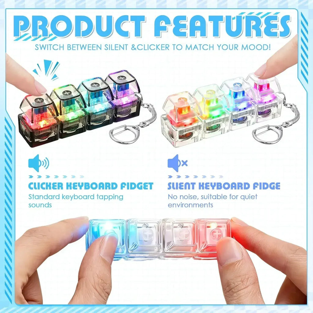 4-Keys Fidget Keyboard Toy with Light Stress Relief Transparent Cap Keyboard Finger Clicker Keychain Button Sensory Toy Amagi