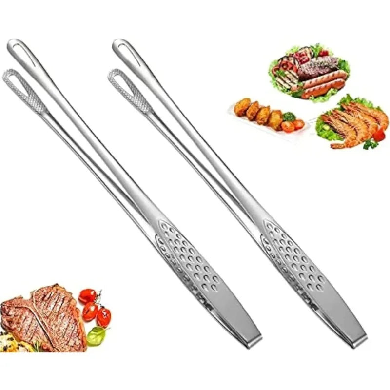 Stainless Steel Barbecue Tongs Kitchen Tongs, Vegetable Tongs Reusable Barbecue Meat Tongs Cooking Tweezers Kitchen Tools
