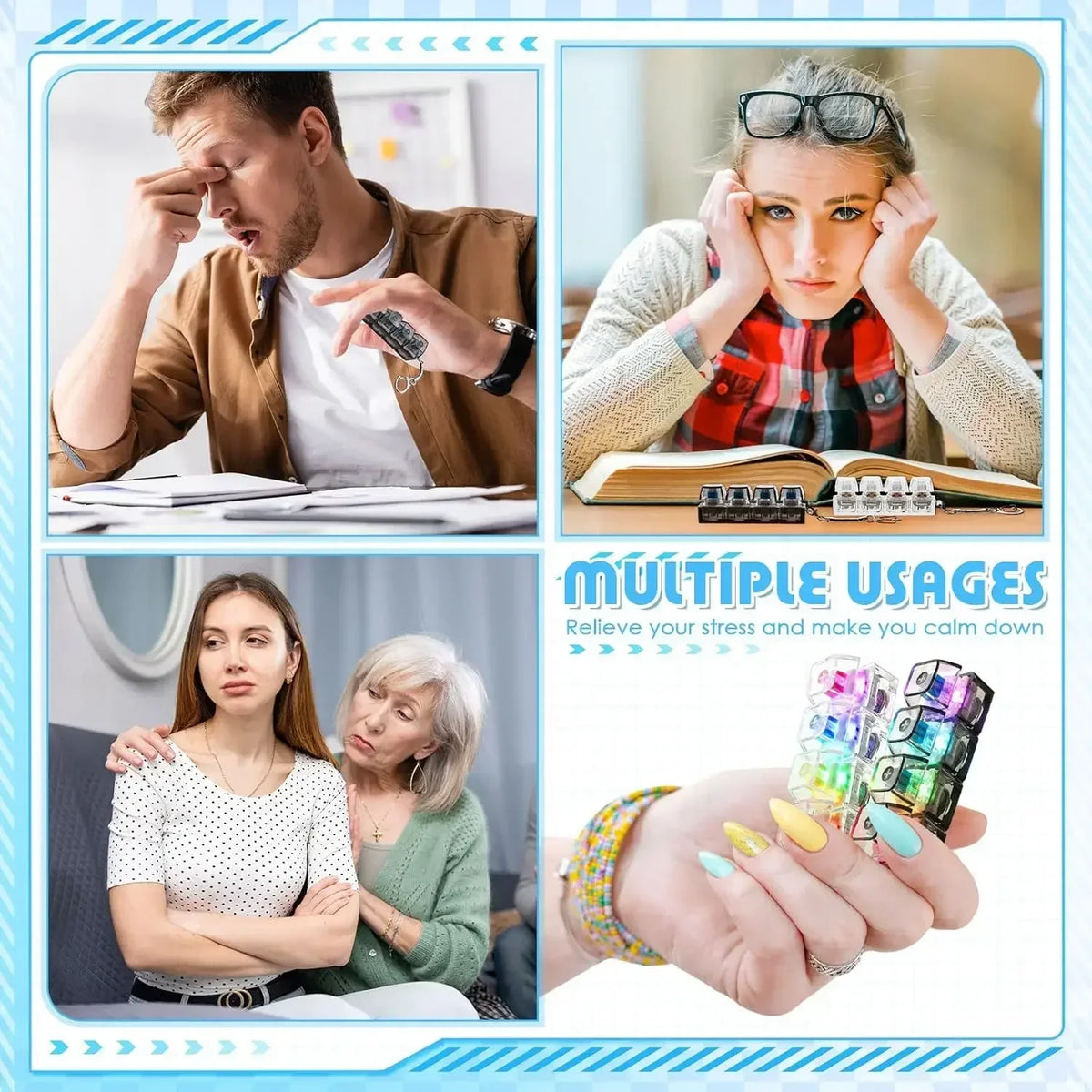 4-Keys Fidget Keyboard Toy with Light Stress Relief Transparent Cap Keyboard Finger Clicker Keychain Button Sensory Toy Amagi