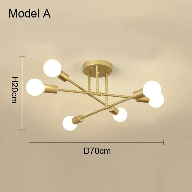 Golden Sputnik Chandelier - Modern LED Ceiling Light