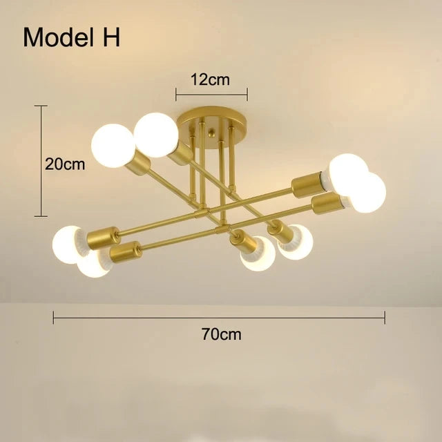 Golden Sputnik Chandelier - Modern LED Ceiling Light