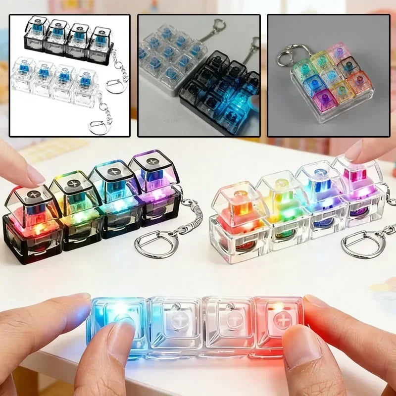 4-Keys Fidget Keyboard Toy with Light Stress Relief Transparent Cap Keyboard Finger Clicker Keychain Button Sensory Toy Amagi