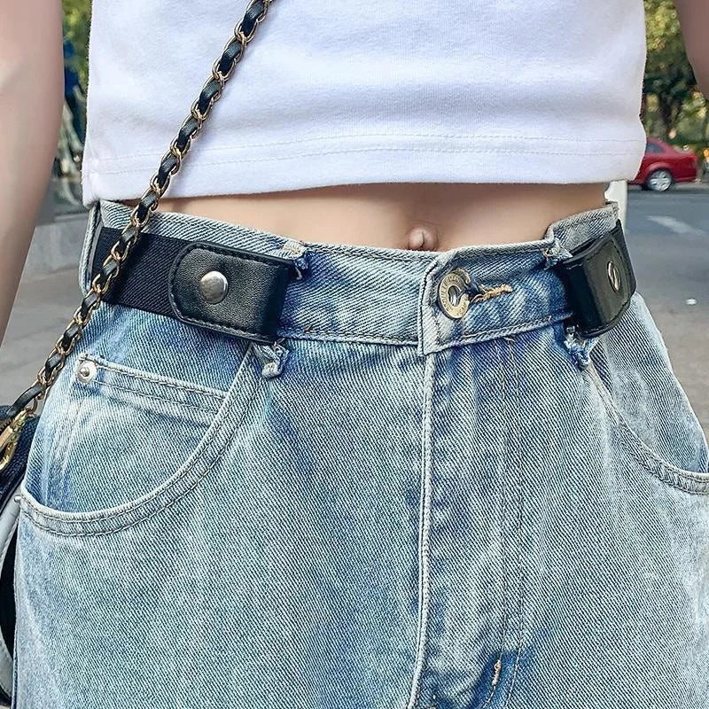 Adjustable Canvas Elastic Waist Band, Comfortable Easy-to-Wear Buckle-Free Belt for Men Women, Suitable for Casual Jeans
