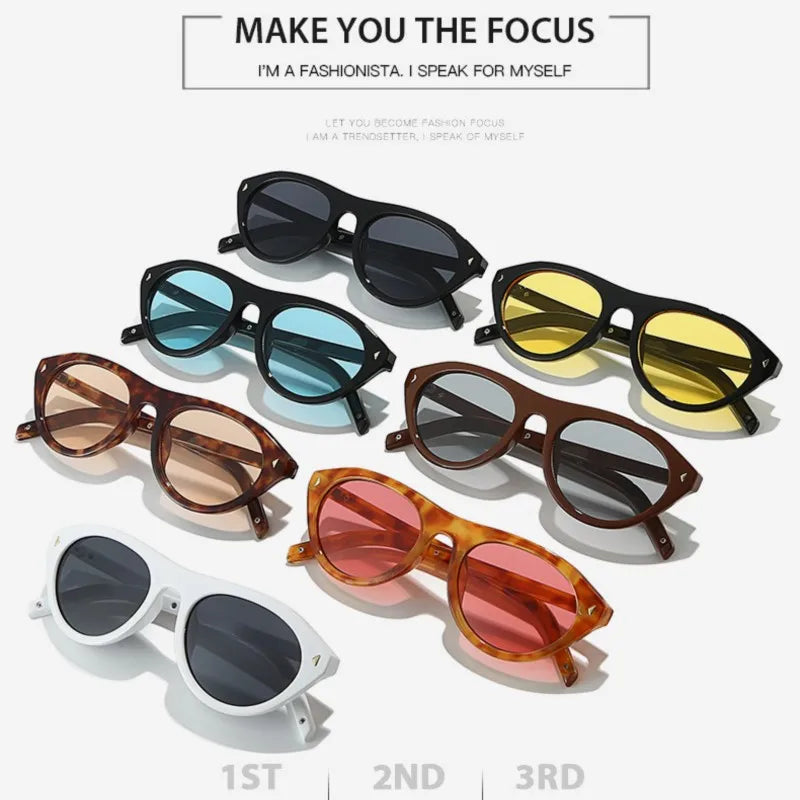 New Fashion Designer Sunglasses Women Cat Eye Sunglass Woman Retro Trendy Oval Rivets Eyewear Y2K UV400 Shades Gafas