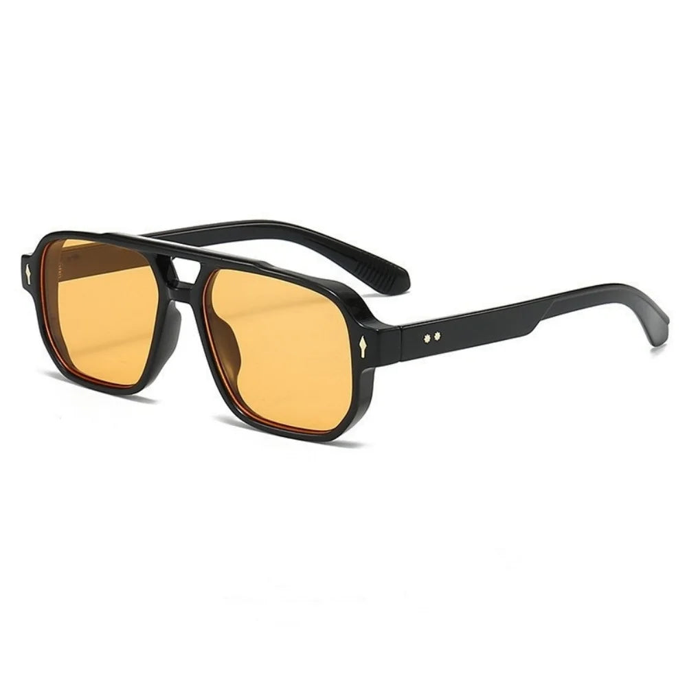 New Retro Double Bridge Square Sunglasses For Women Men Fashion Luxury Design Rivets Sun Glasses Trending Shades UV400 Eyeglasse
