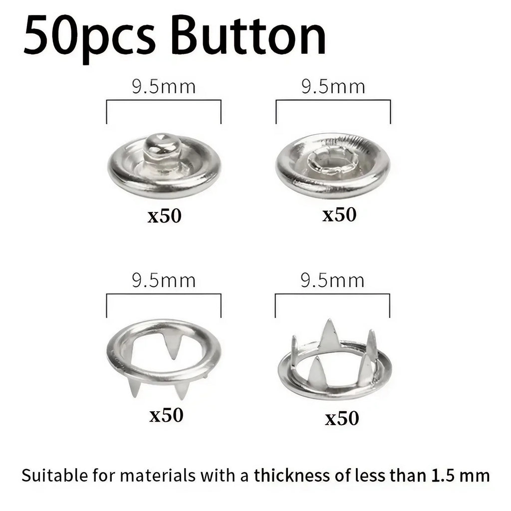 1Set 201Pcs Hand Pressed No Sew Five Claw Button Installation Tool Set Metal Snap Buttons Fasteners Pliers Kit for Baby Clothes Romper Sewing Crafting DIY Apparel Clothing Concealed Buckle Set
