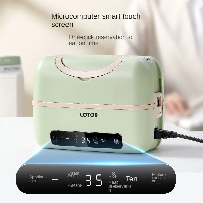 1.2L Electric Heating Lunch Box 9.5H Timer Mini Thermal Box Double Layer Rice Steamer for Office Workers Lunch Box Electric