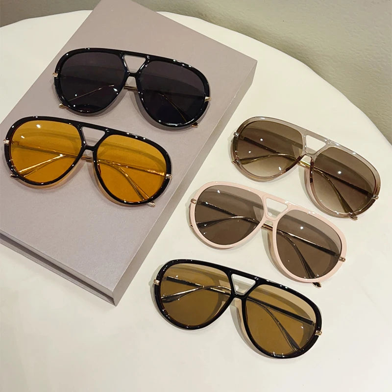 KAMMPT Oversized Pilot Sunglasses 2025 New in Vintage Double Bridge Sun Glasses Women Trendy Luxury Brand Design Outdoor Shades