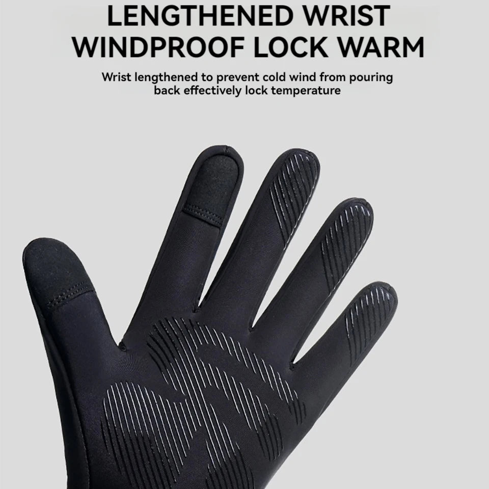 KoKossi Men Winter Waterproof Cycling Gloves Thermal Full Finger Touch Screen Fleece Gloves Non-slip Warm Windproof Motorcycle