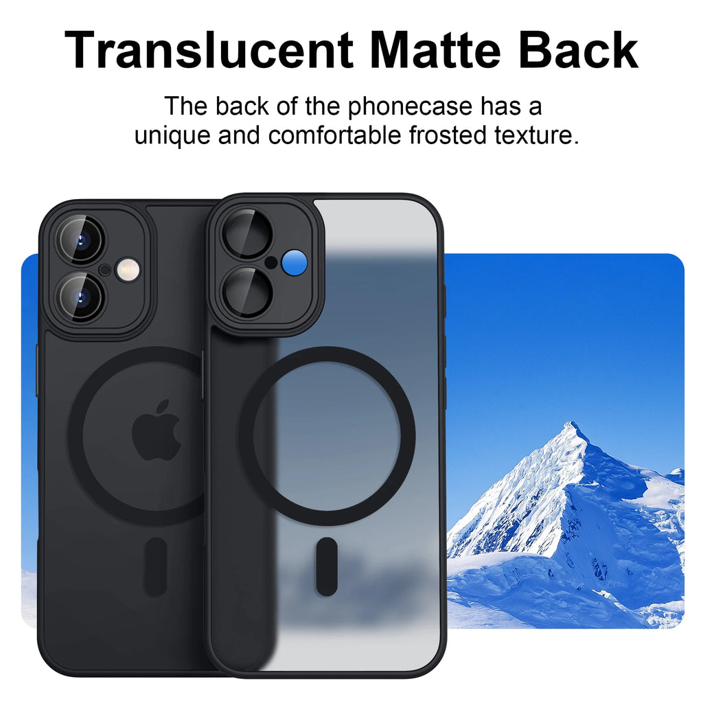 Luxury Magnetic Matte Translucent Armor Shockproof Case For iPhone 11 12 13 14 15 16 For Magsafe Wireless Charge Cover