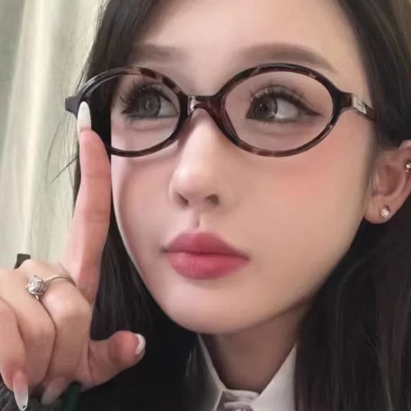 Japanese Black Leopard Print Glasses Retro Oval Frame Eyeglasses Sweet Cool Eyewear Trendy Reading Anti Blue Light Eyeglasses