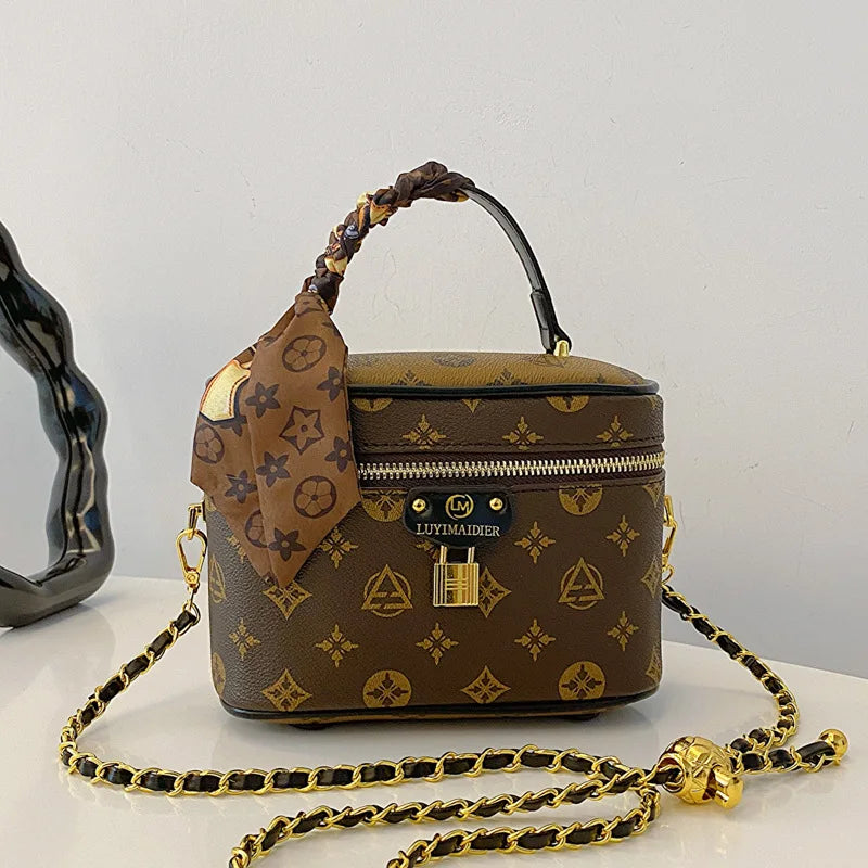 2025 Simple Chain Girls Cosmetic Bag Printing Ladies Fashion Crossbody Small Square Bag Vintage Girls Shoulder Bag Handbags