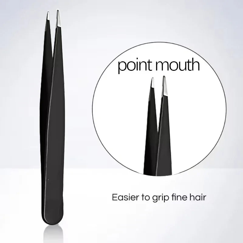 Multi-purpose Eyebrow Tweezers 4-Pack Stainless Steel Black Eyebrow Tweezer with Slant and Flat Point Eye Shaping Beauty Tools