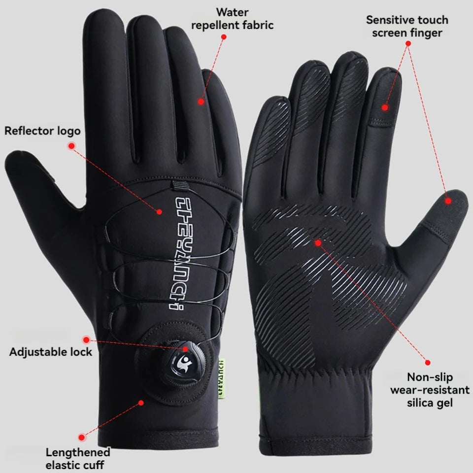 KoKossi Men Winter Waterproof Cycling Gloves Thermal Full Finger Touch Screen Fleece Gloves Non-slip Warm Windproof Motorcycle