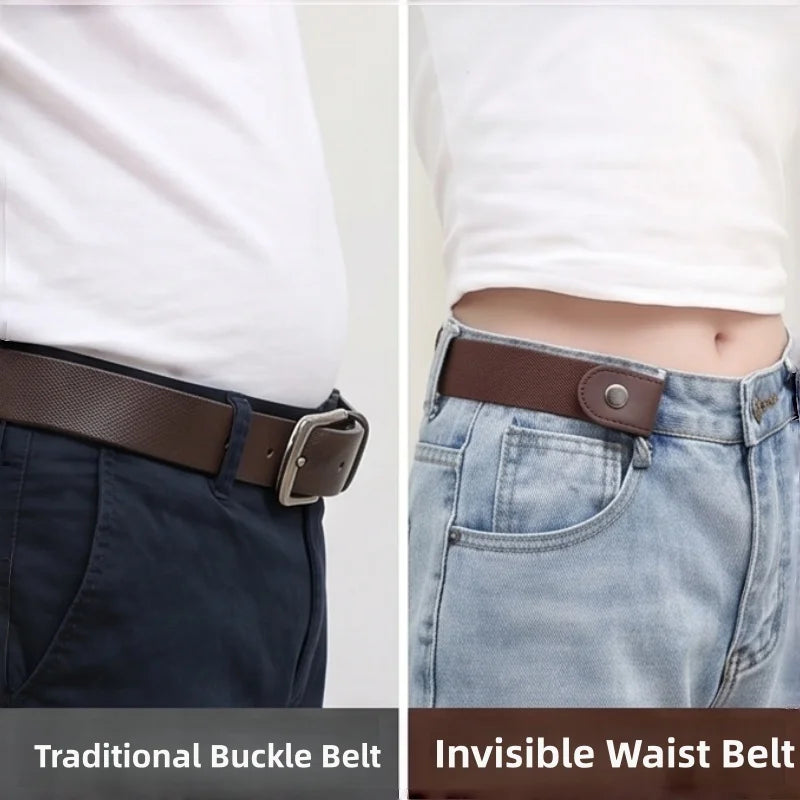 Adjustable Canvas Elastic Waist Band, Comfortable Easy-to-Wear Buckle-Free Belt for Men Women, Suitable for Casual Jeans