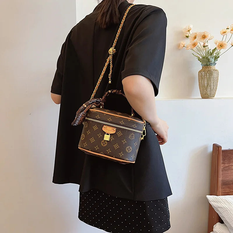 2025 Simple Chain Girls Cosmetic Bag Printing Ladies Fashion Crossbody Small Square Bag Vintage Girls Shoulder Bag Handbags