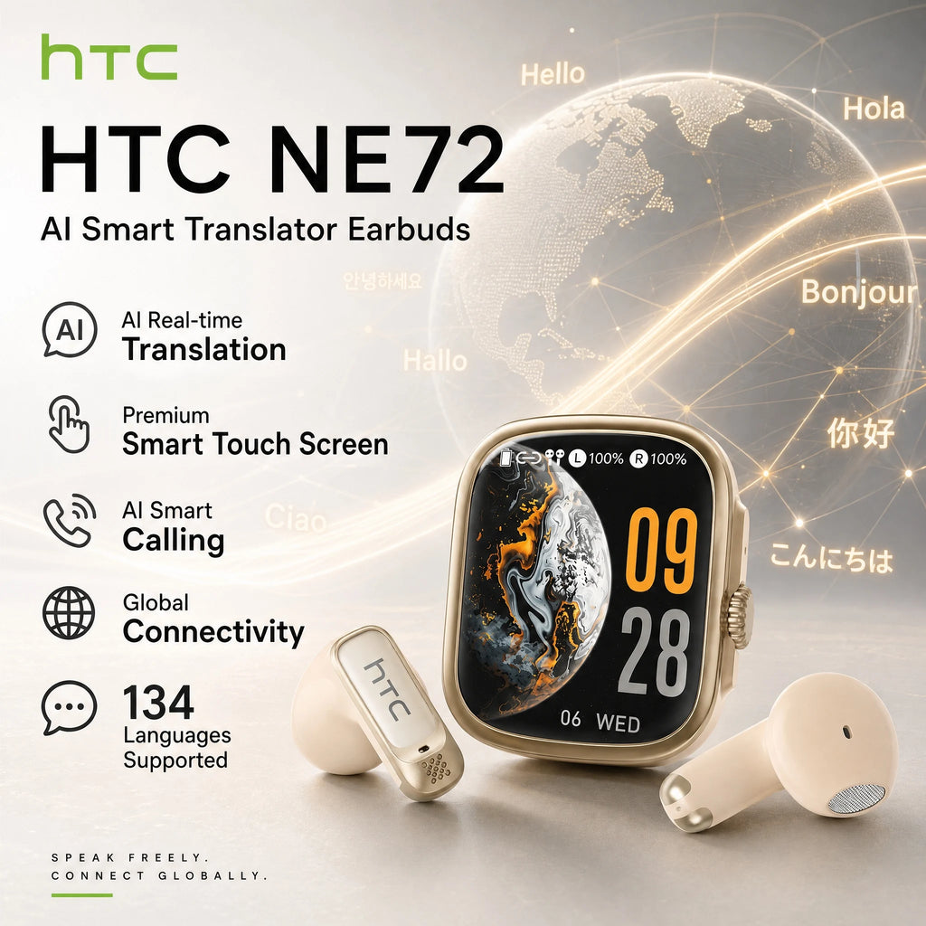 Écouteurs Traducteurs Intelligents HTC NE72 avec boîtier de charge à écran tactile .