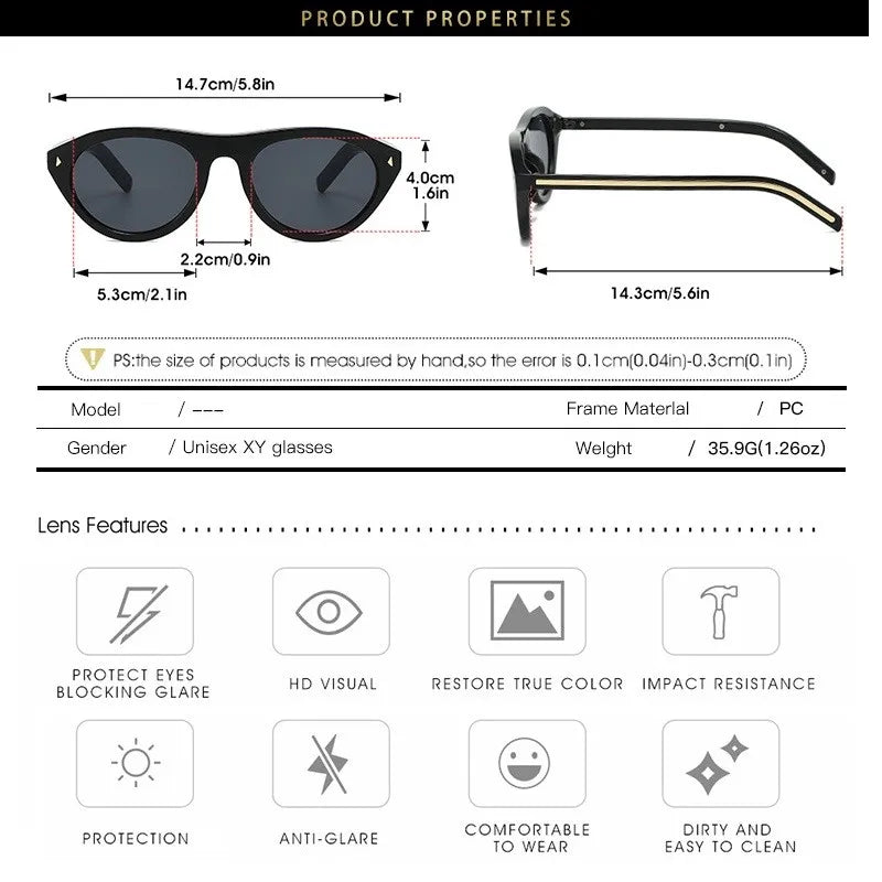 New Fashion Designer Sunglasses Women Cat Eye Sunglass Woman Retro Trendy Oval Rivets Eyewear Y2K UV400 Shades Gafas
