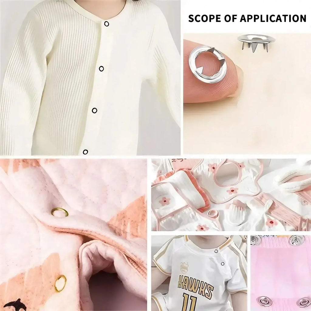 1Set 201Pcs Hand Pressed No Sew Five Claw Button Installation Tool Set Metal Snap Buttons Fasteners Pliers Kit for Baby Clothes Romper Sewing Crafting DIY Apparel Clothing Concealed Buckle Set