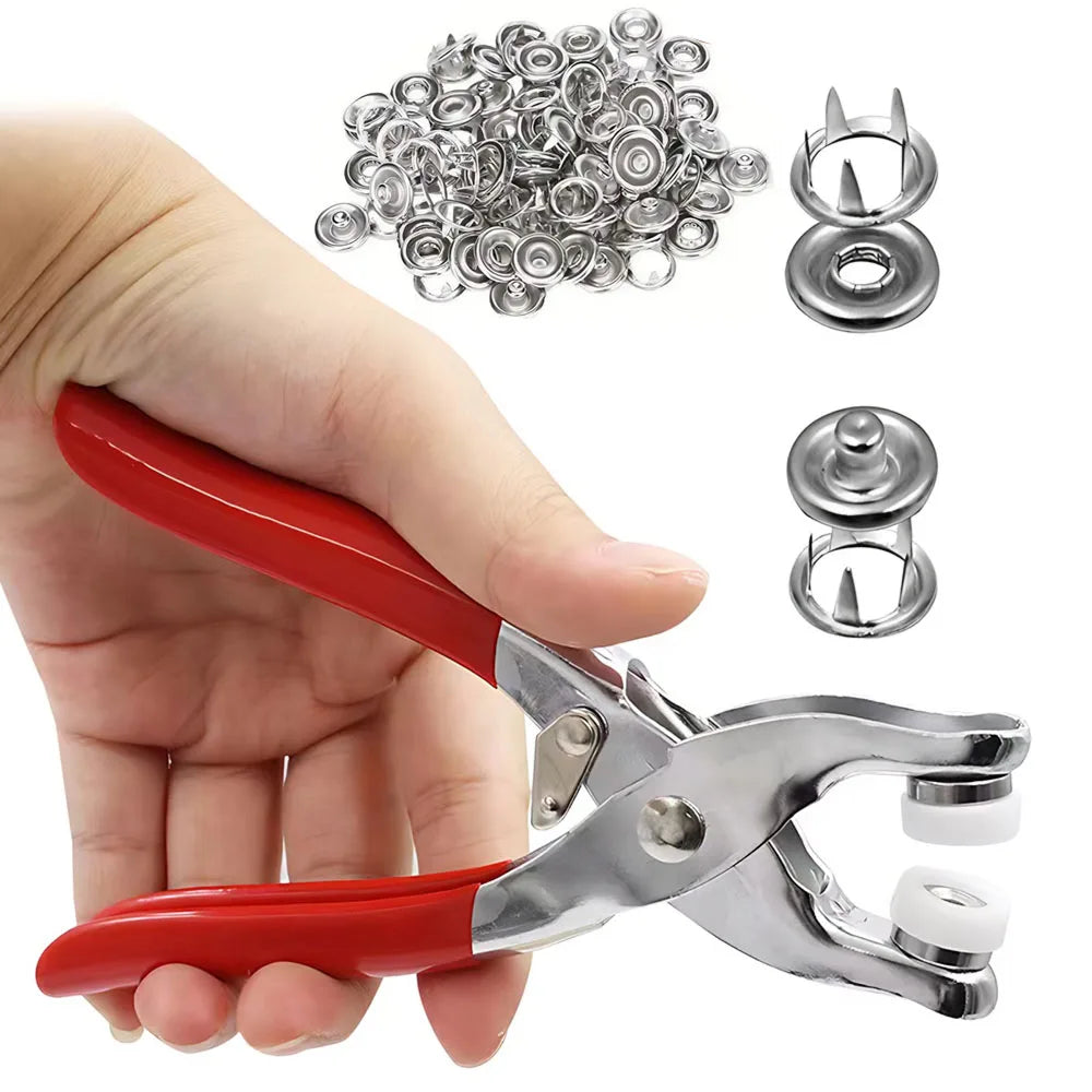 1Set 201Pcs Hand Pressed No Sew Five Claw Button Installation Tool Set Metal Snap Buttons Fasteners Pliers Kit for Baby Clothes Romper Sewing Crafting DIY Apparel Clothing Concealed Buckle Set