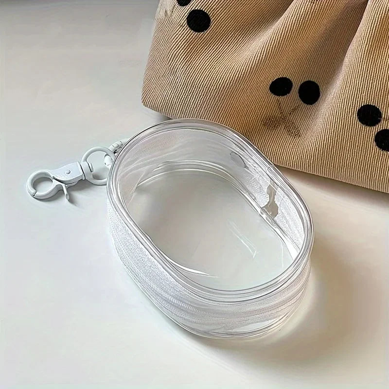 Mini Portable Clear Zipper Storage Bag Space-Saving Organizer with Keychain Loop for Earphones Chargers Versatile Travel Accessory
