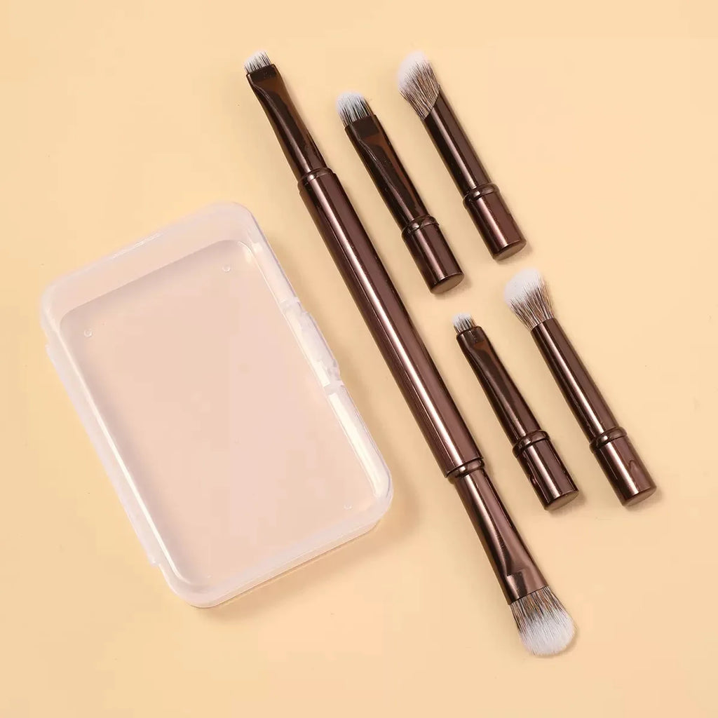 6-Piece Black Portable Makeup Brush Replacement Brush Head Set, Nose Shadow Brush Travel Set