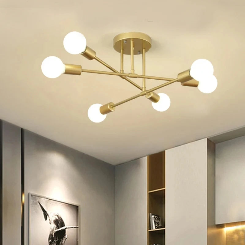 Golden Sputnik Chandelier - Modern LED Ceiling Light