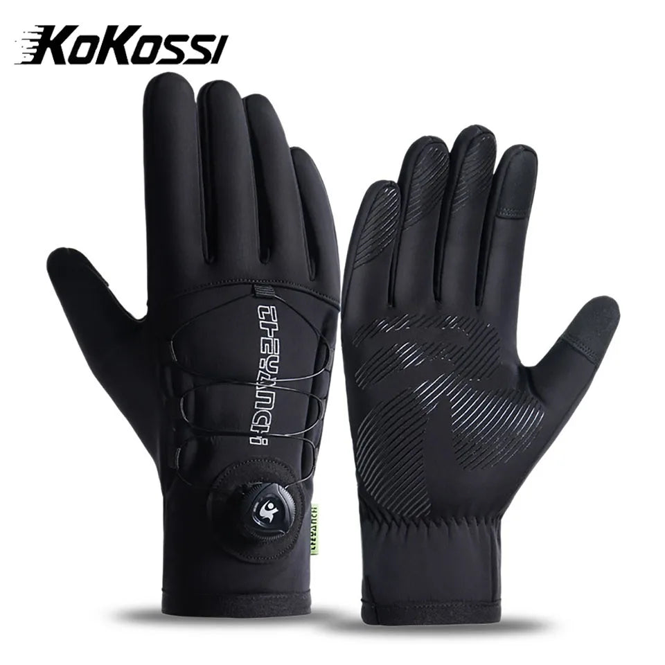 KoKossi Men Winter Waterproof Cycling Gloves Thermal Full Finger Touch Screen Fleece Gloves Non-slip Warm Windproof Motorcycle