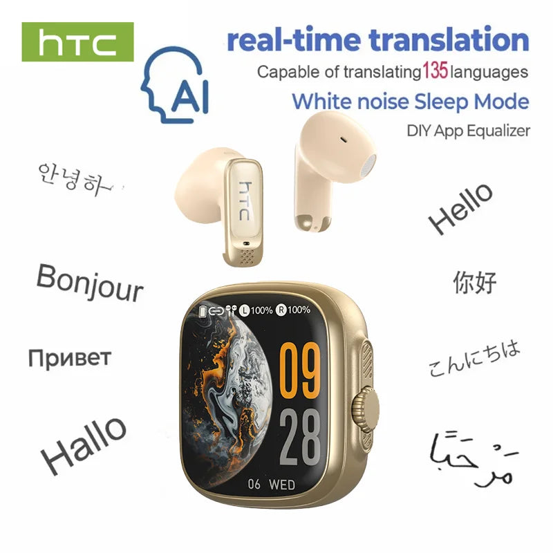 Écouteurs Traducteurs Intelligents HTC NE72 avec boîtier de charge à écran tactile .