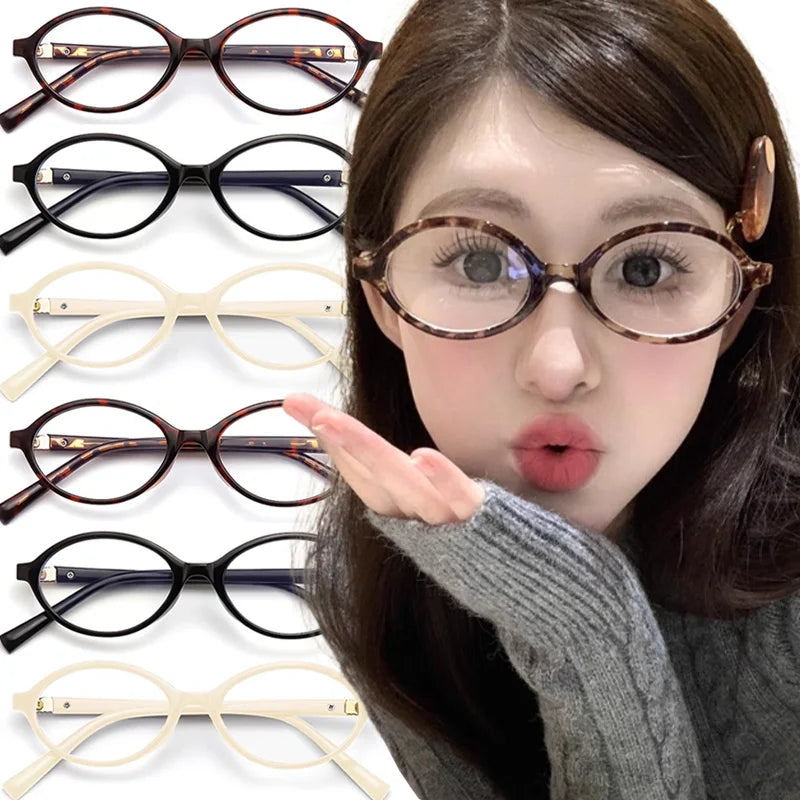Japanese Black Leopard Print Glasses Retro Oval Frame Eyeglasses Sweet Cool Eyewear Trendy Reading Anti Blue Light Eyeglasses