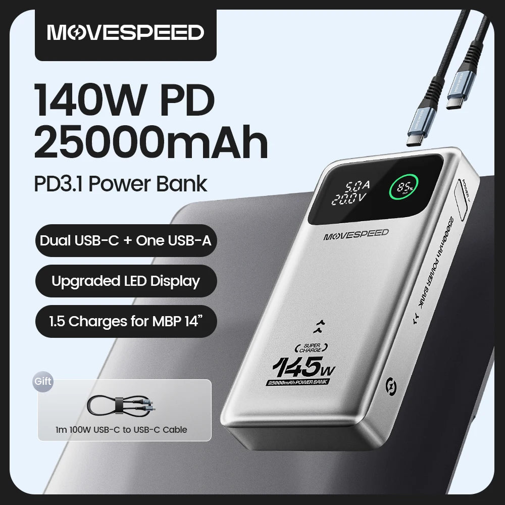 MOVESPEED M25Pro 140W Power Bank 25000mAh PD3.1 Fast Charge Portable External Battery 100W Powerbank for MacBook Notebook Laptop
