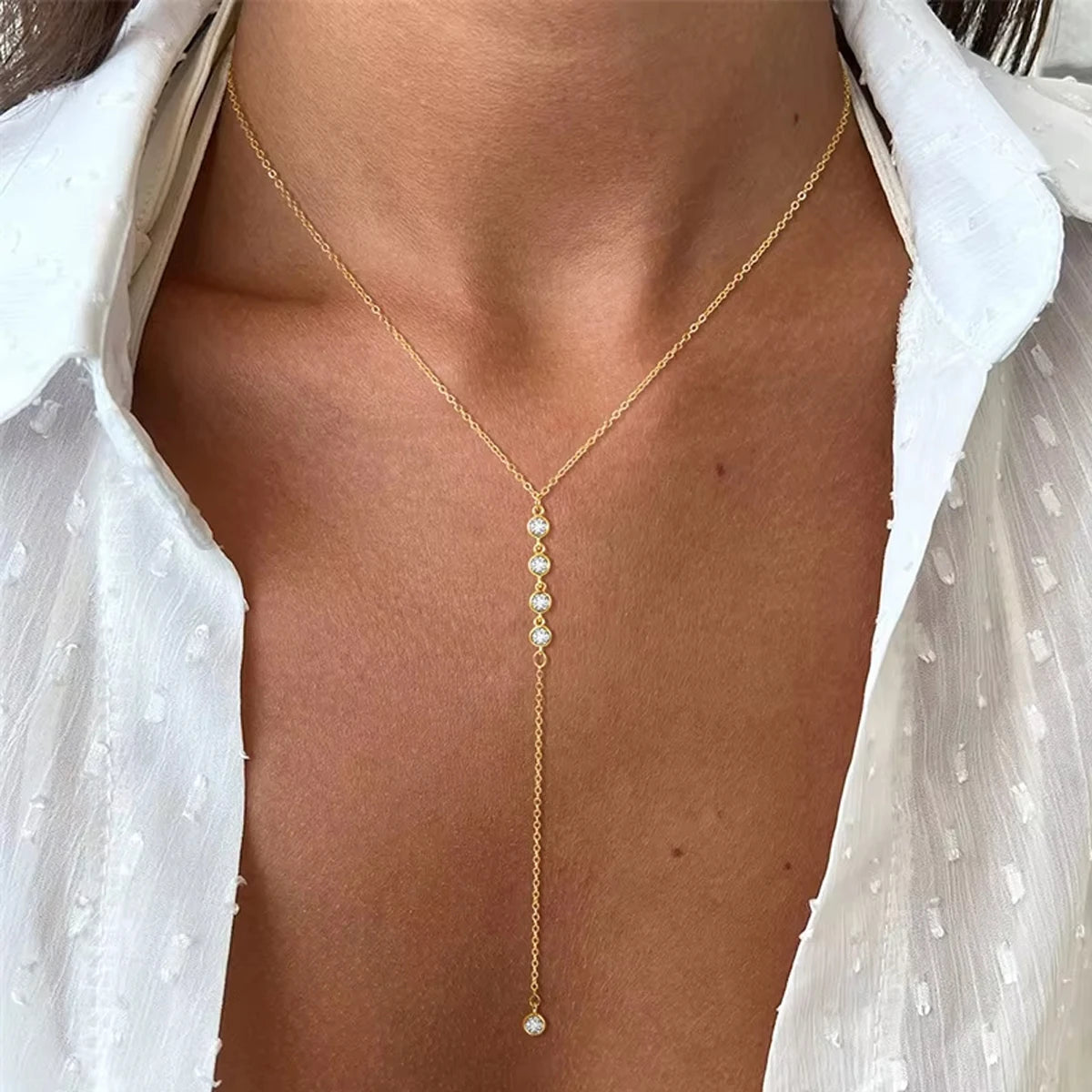 Stainless Steel Lariat Necklace Gold Plated, Dainty Long Necklace Laryered Necklaces For Women Girls, Y Shape Drop Pendant