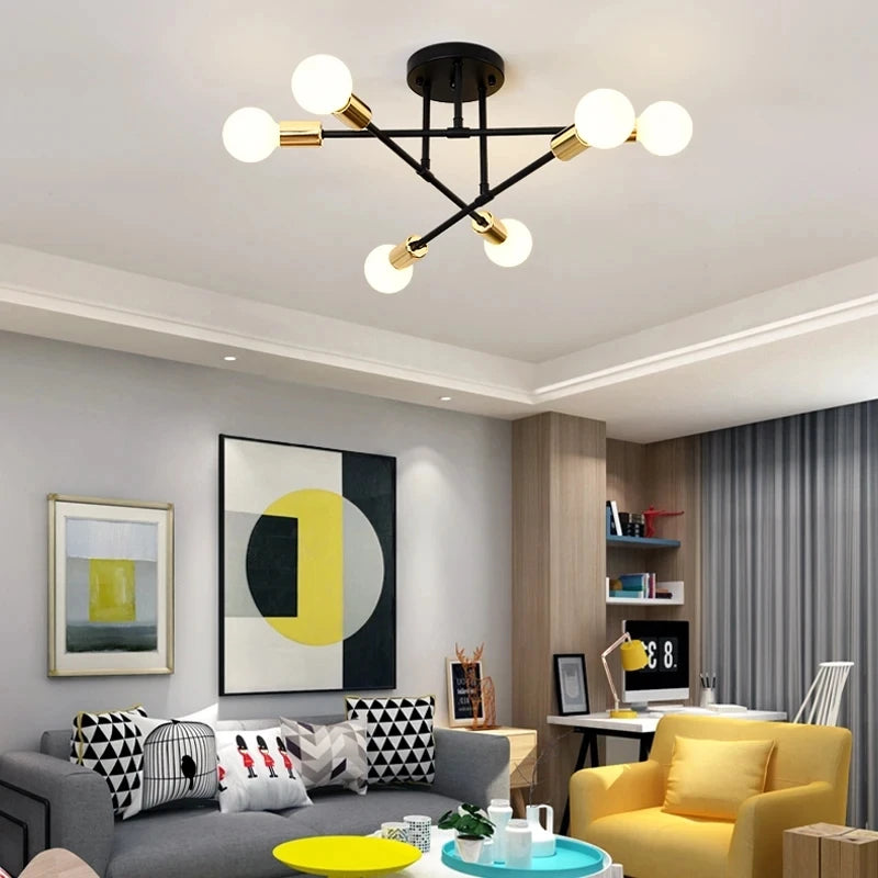 Golden Sputnik Chandelier - Modern LED Ceiling Light