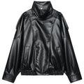 Faux Leather Black Jackets For Woman New Arrival Cropped Oversize Bomber Jacket Zip-Up Long Sleeve Coats Motorcycle Jackets
